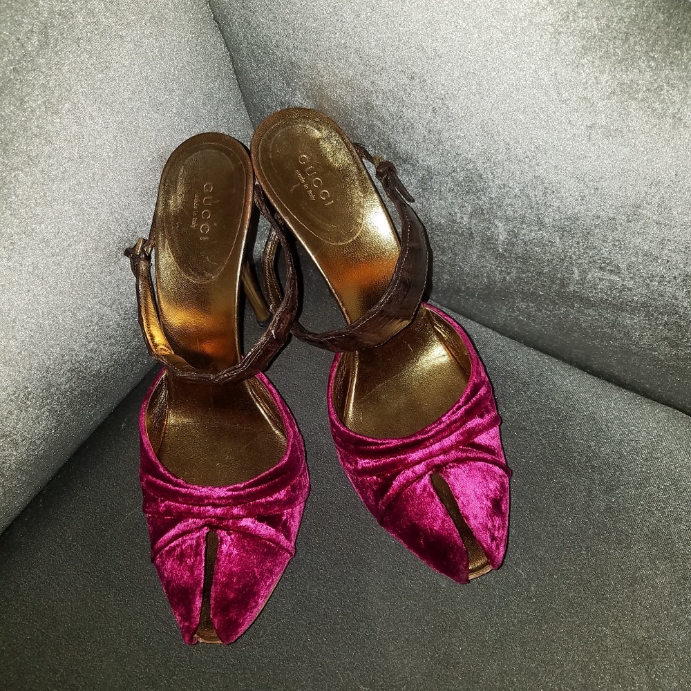 Gucci Velvet and Croc Mule Heels